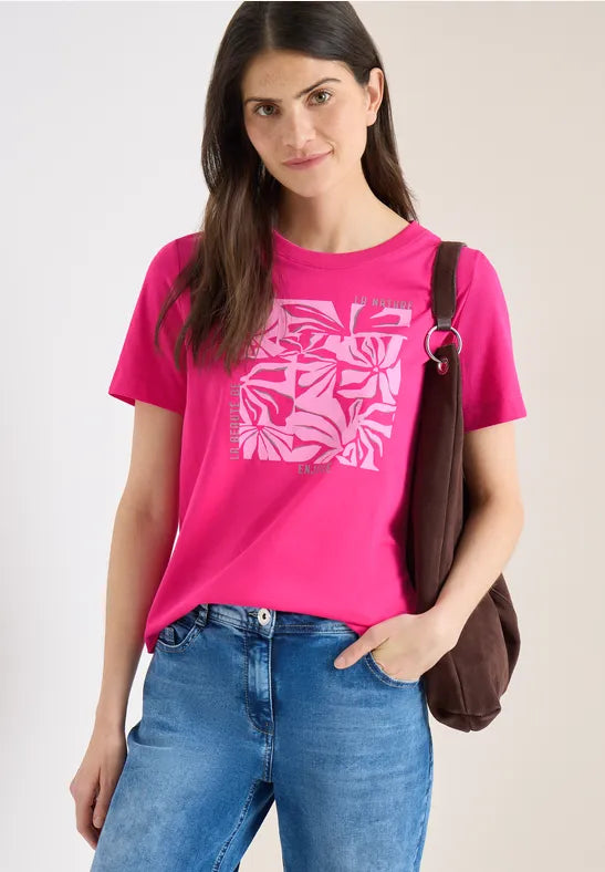Cecil Pure cotton t Shirt with print front in Pink Or Navy  324824
