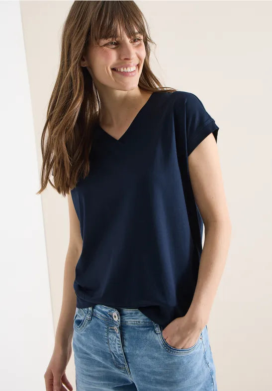 Cecil Cotton V Neck T Shirt in Navy or Grape 325027