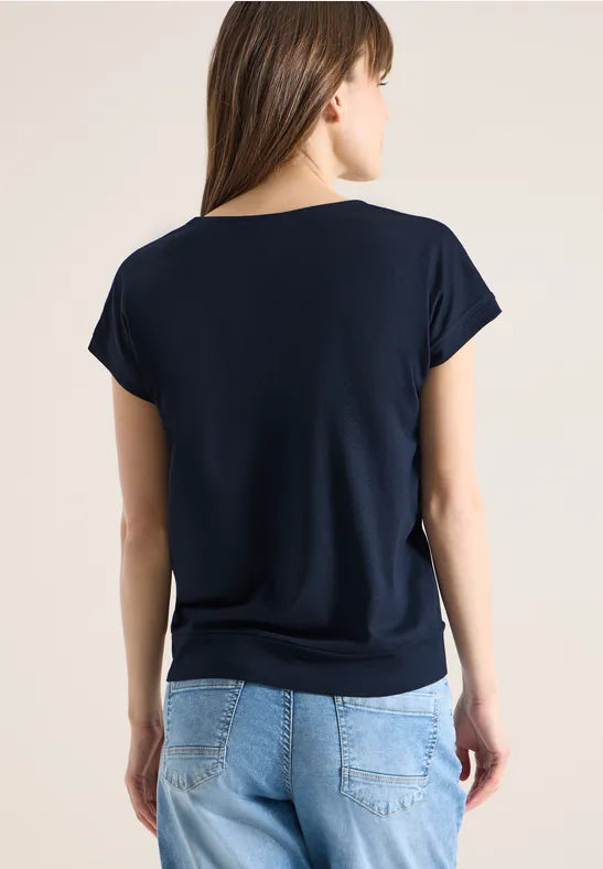 Cecil Cotton V Neck T Shirt in Navy or Grape 325027