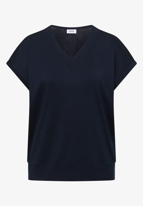 Cecil Cotton V Neck T Shirt in Navy or Grape 325027