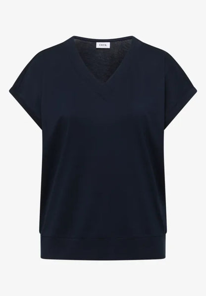 Cecil Cotton V Neck T Shirt in Navy or Grape 325027