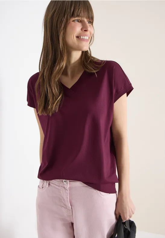 Cecil Cotton V Neck T Shirt in Navy or Grape 325027