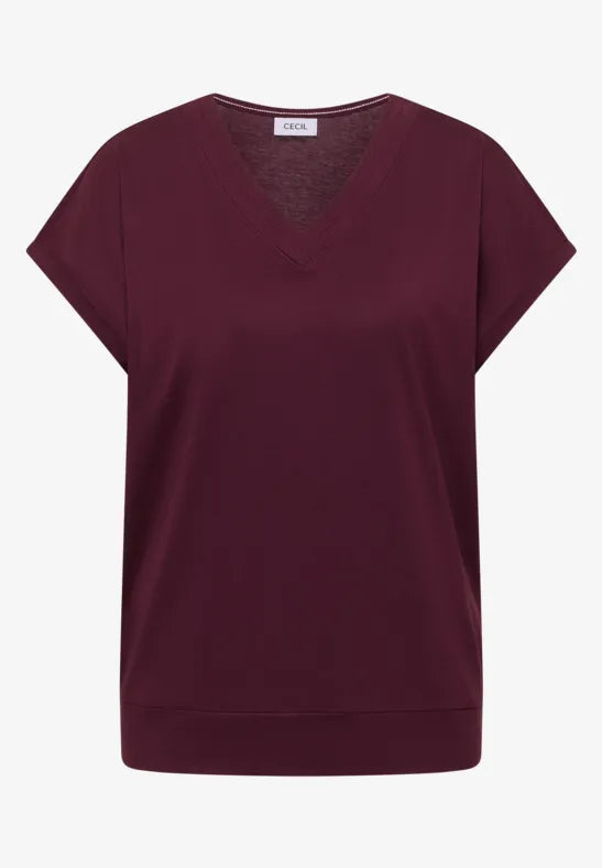 Cecil Cotton V Neck T Shirt in Navy or Grape 325027