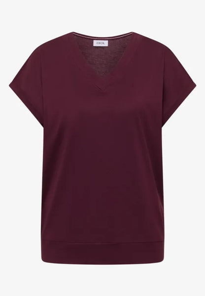 Cecil Cotton V Neck T Shirt in Navy or Grape 325027