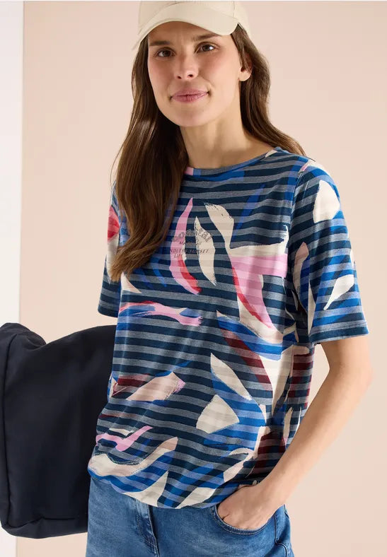 Cecil Short-sleeved shirt with burnout stripes 325033
