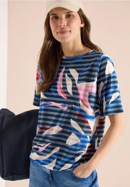 Cecil Short-sleeved shirt with burnout stripes 325033
