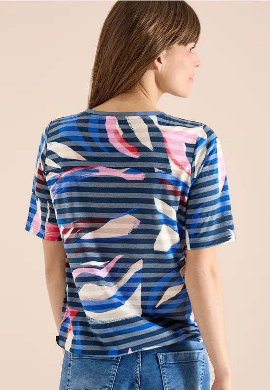 Cecil Short-sleeved shirt with burnout stripes 325033