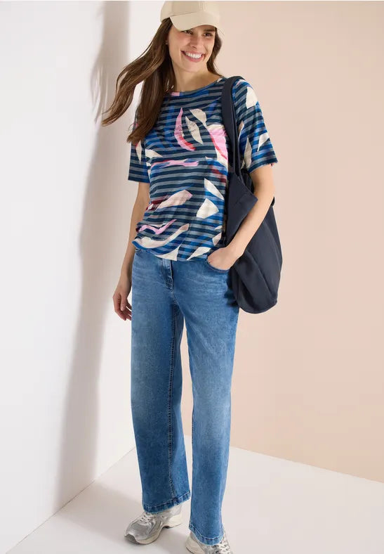 Cecil Short-sleeved shirt with burnout stripes 325033