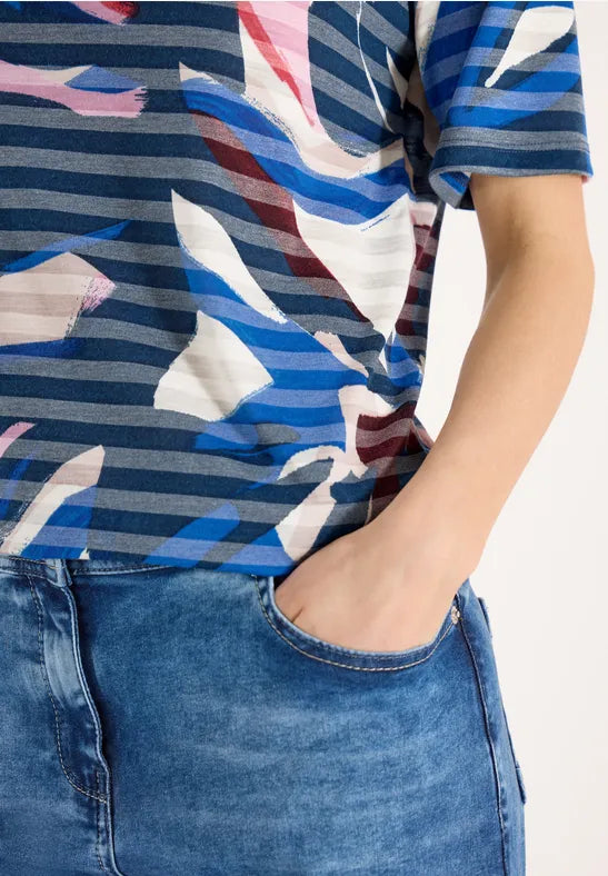 Cecil Short-sleeved shirt with burnout stripes 325033