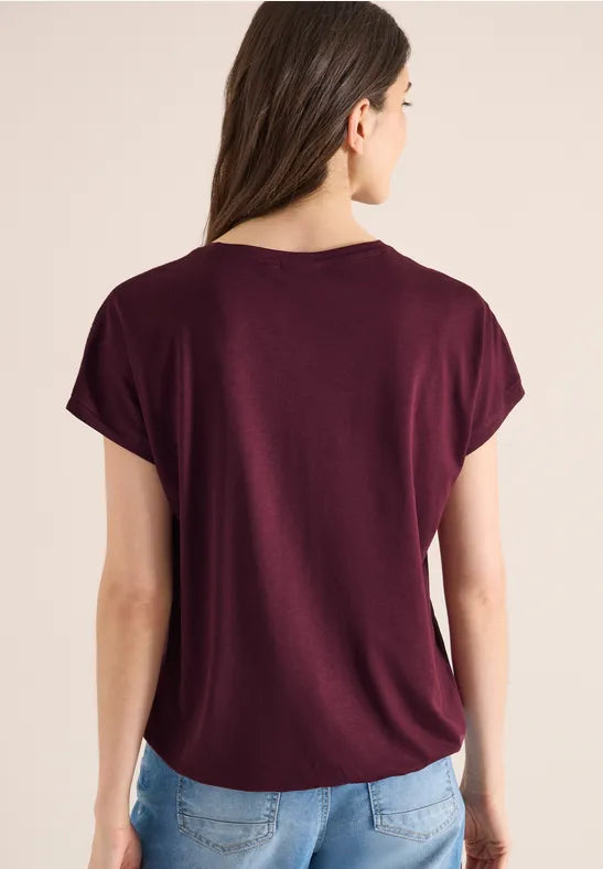 Cecil Cotton T Shirt with V Neck and Lattice shoulder detail 325039