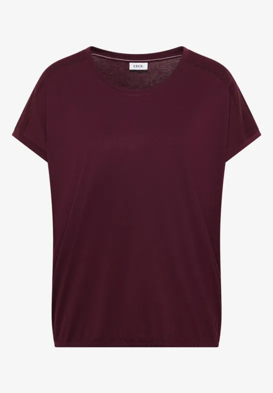 Cecil Cotton T Shirt with V Neck and Lattice shoulder detail 325039