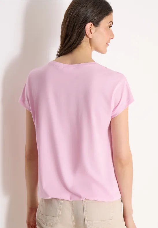 Cecil Cotton T Shirt with V Neck and Lattice shoulder detail 325039