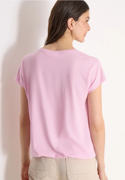 Cecil Cotton T Shirt with V Neck and Lattice shoulder detail 325039