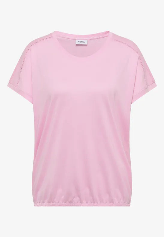 Cecil Cotton T Shirt with V Neck and Lattice shoulder detail 325039