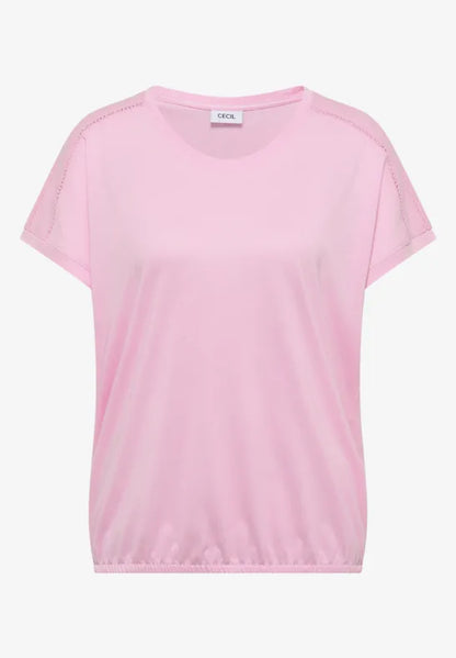 Cecil Cotton T Shirt with V Neck and Lattice shoulder detail 325039