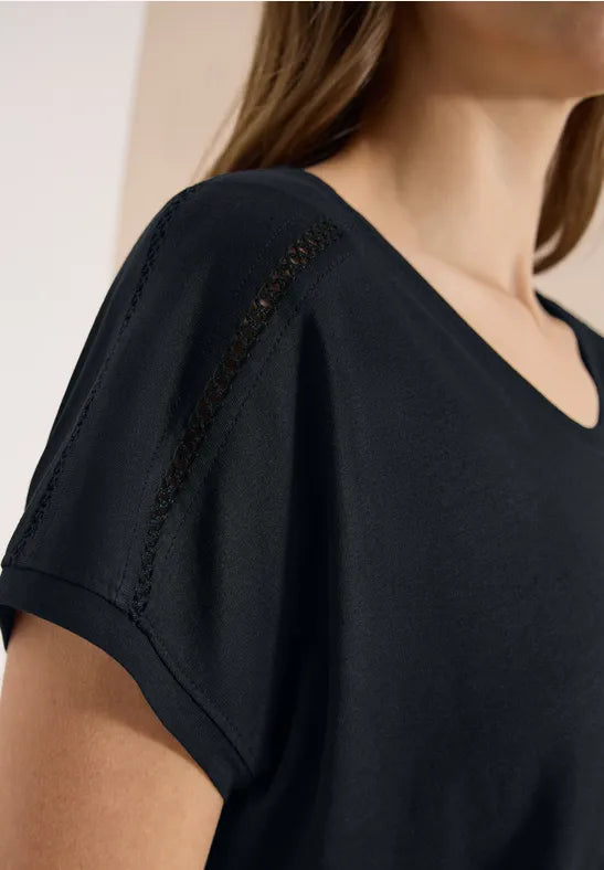 Cecil Cotton V Neck T Shirt with Lattice shoulder detail 325039 26