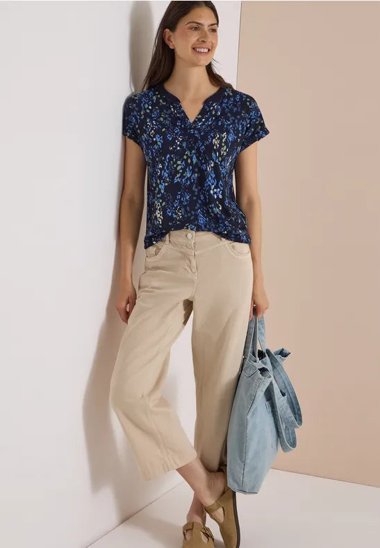 Cecil Cotton T-shirt with split neck and print 325573 Blue