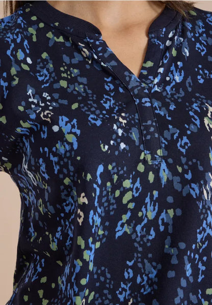 Cecil Cotton T-shirt with split neck and print 325573 Blue