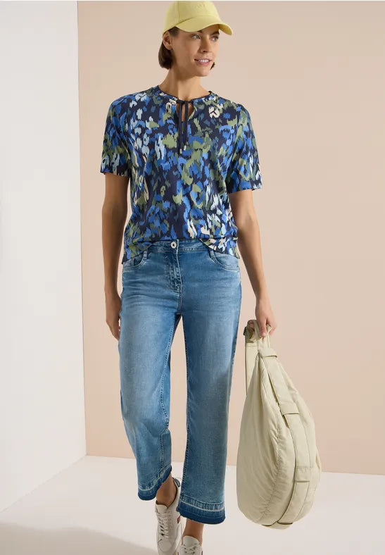 Cecil Cotton T-shirt with tie split neck and print 325595
