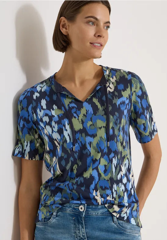 Cecil Cotton T-shirt with tie split neck and print 325595