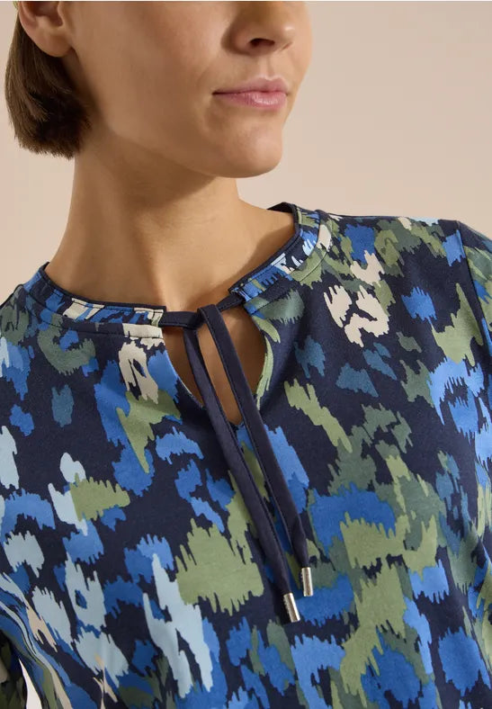 Cecil Cotton T-shirt with tie split neck and print 325595