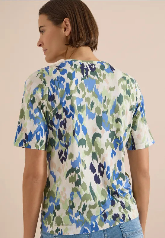 Cecil Cotton T-shirt with tie split neck and print 325595 Green