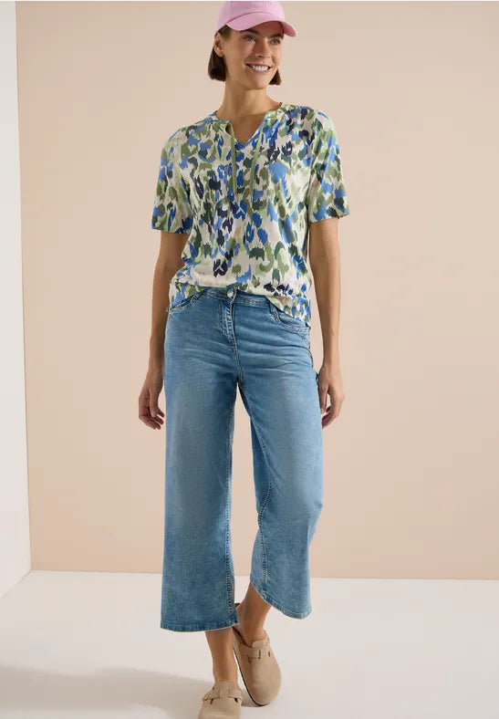 Cecil Cotton T-shirt with tie split neck and print 325595 Green