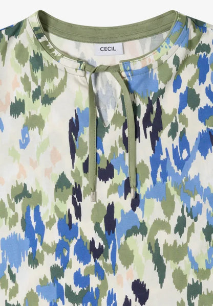 Cecil Cotton T-shirt with tie split neck and print 325595 Green