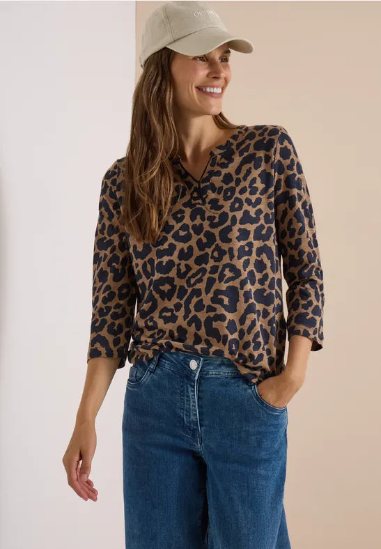 Cecil Leo Print V Neck Jersey 3/4 sleeve Top with Elastic waist 325693