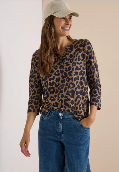 Cecil Leo Print V Neck Jersey 3/4 sleeve Top with Elastic waist 325693
