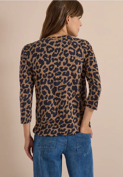 Cecil Leo Print V Neck Jersey 3/4 sleeve Top with Elastic waist 325693