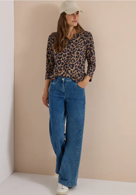 Cecil Leo Print V Neck Jersey 3/4 sleeve Top with Elastic waist 325693