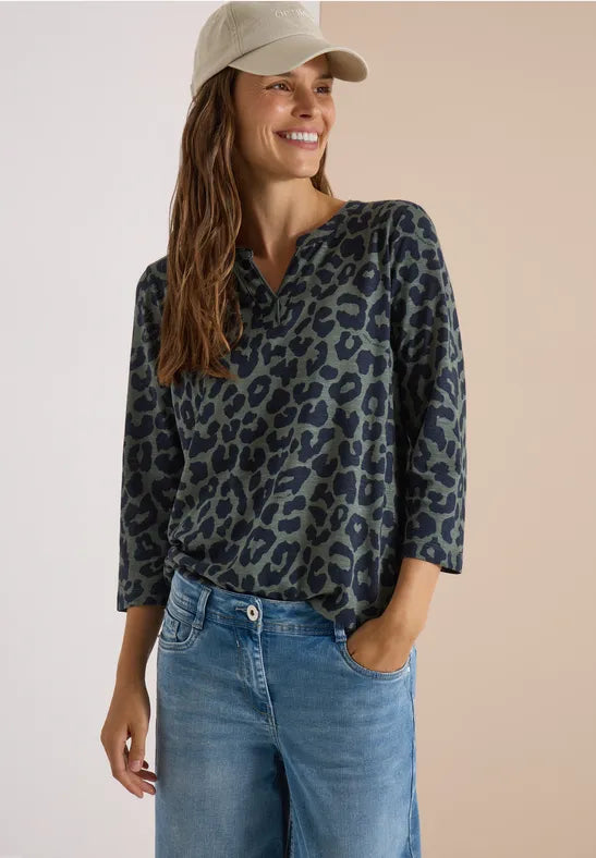 Cecil Leo Print V Neck Jersey 3/4 sleeve Top with Elastic waist 325693