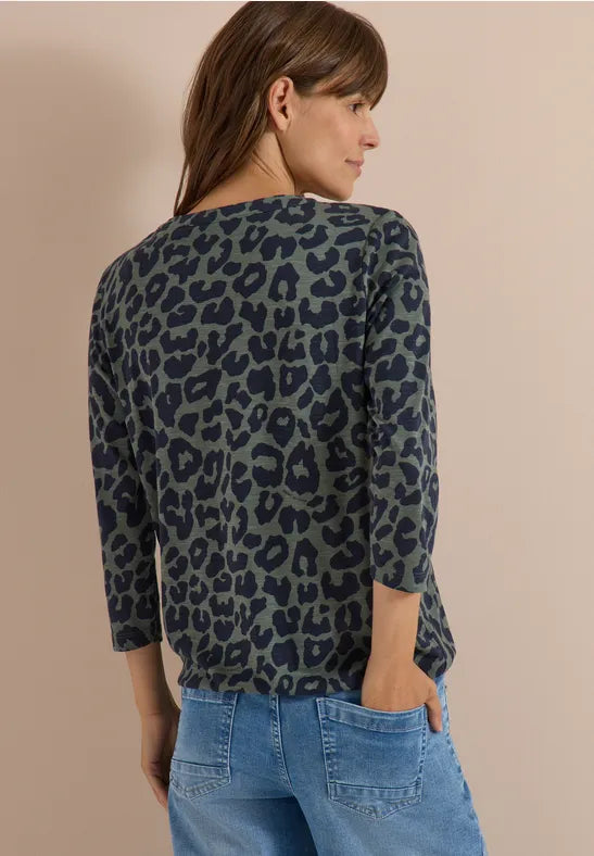 Cecil Leo Print V Neck Jersey 3/4 sleeve Top with Elastic waist 325693