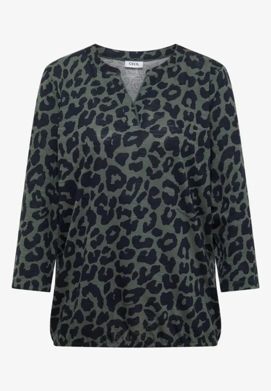 Cecil Leo Print V Neck Jersey 3/4 sleeve Top with Elastic waist 325693