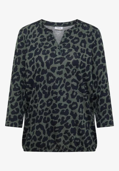 Cecil Leo Print V Neck Jersey 3/4 sleeve Top with Elastic waist 325693