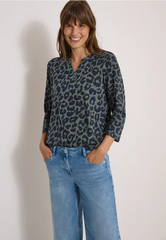 Cecil Leo Print V Neck Jersey 3/4 sleeve Top with Elastic waist 325693