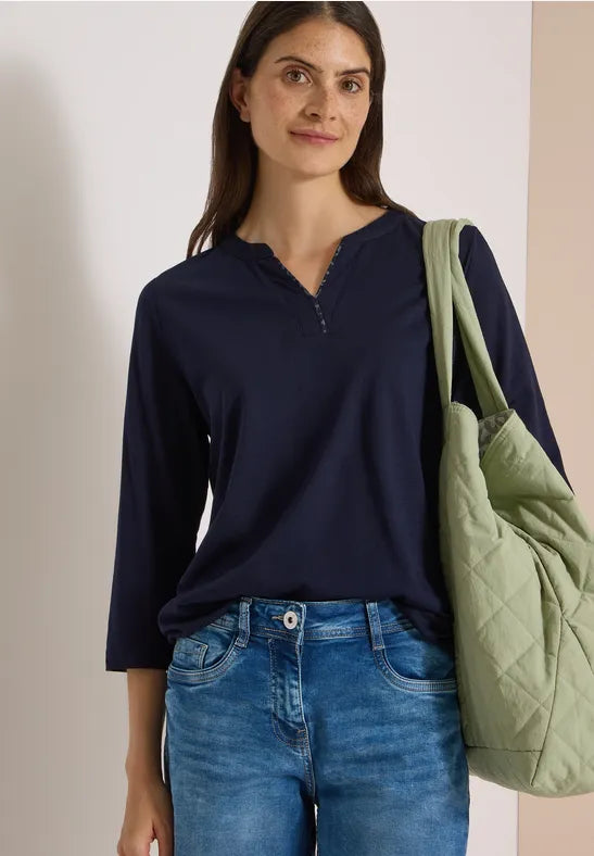 Cecil 3/4 sleeve shirt with split neck print detail  325694