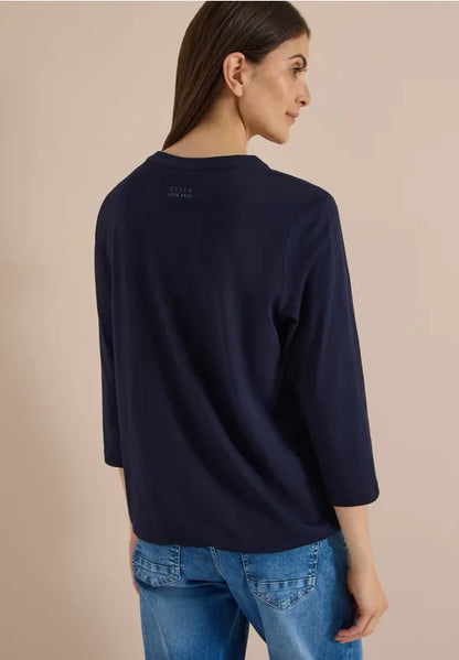 Cecil 3/4 sleeve shirt with split neck print detail  325694
