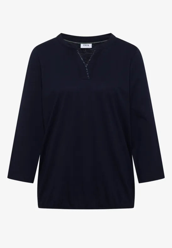 Cecil 3/4 sleeve shirt with split neck print detail  325694