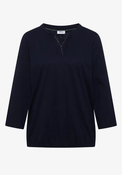 Cecil 3/4 sleeve shirt with split neck print detail  325694