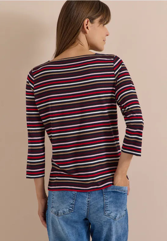 Cecil Cotton Stripe Top with 3/4 sleeve Navy base 325872