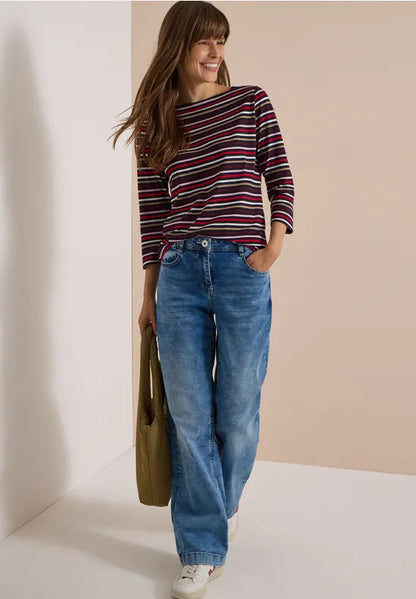 Cecil Cotton Stripe Top with 3/4 sleeve Navy base 325872