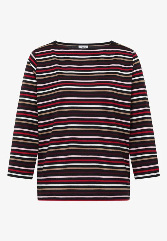 Cecil Cotton Stripe Top with 3/4 sleeve Navy base 325872