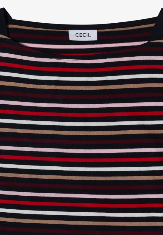 Cecil Cotton Stripe Top with 3/4 sleeve Navy base 325872
