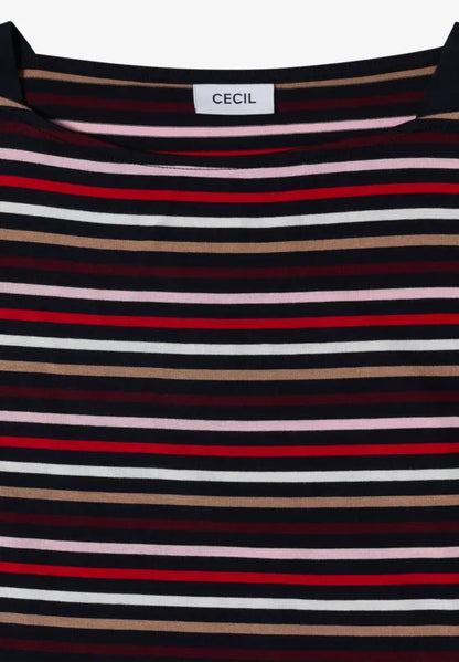 Cecil Cotton Stripe Top with 3/4 sleeve Navy base 325872