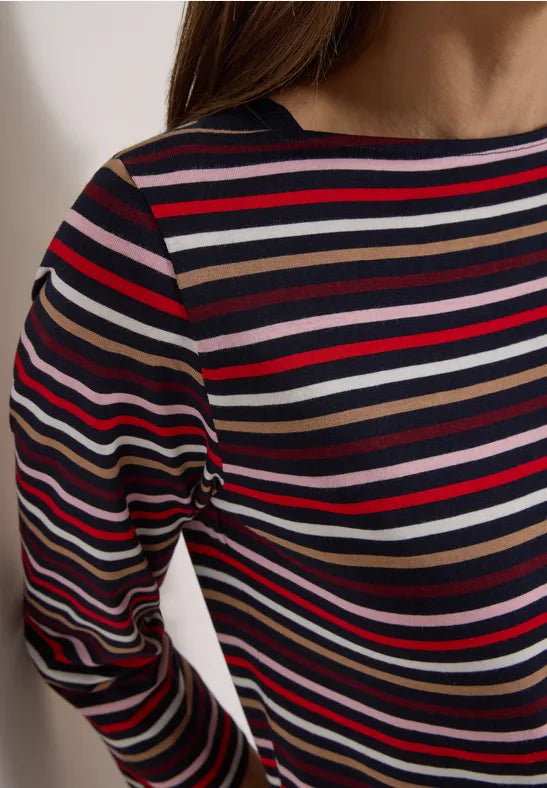 Cecil Cotton Stripe Top with 3/4 sleeve Navy base 325872