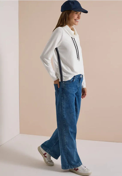 Cecil Cosy feel Cpwl neck sweater with side stripe 325881