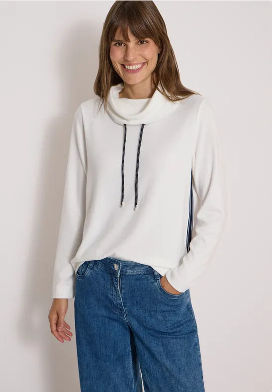 Cecil Cosy feel Cpwl neck sweater with side stripe 325881