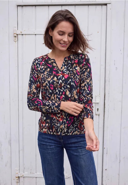 Cecil Split neck shirt in Truffe Brown Print 326025